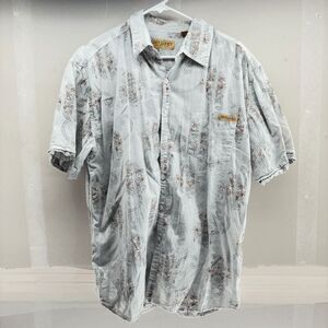 Get Lucky Mens Large Shirt Textured Floral Vines All Over Button Up Casual Short